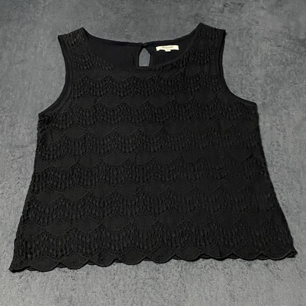 Madewell Top Womens L Black Crochet Lace Keyhole Neck Sleeveless Summer Blouse